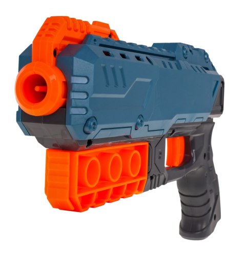 Pistolet TURBO dla dzieci 8+ Niebieski + 6 bezpiecznych Pocisków + Mechanizm ręczny Pistolet TURBO dla dzieci 8+ Niebieski + 6 bezpiecznych Pocisków + Mechanizm ręczny