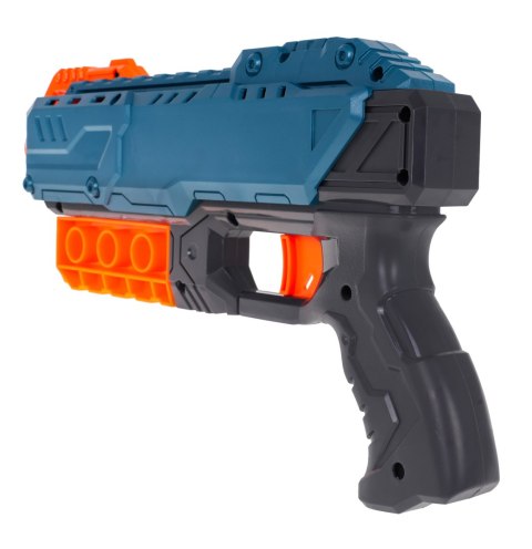 Pistolet TURBO dla dzieci 8+ Niebieski + 6 bezpiecznych Pocisków + Mechanizm ręczny Pistolet TURBO dla dzieci 8+ Niebieski + 6 bezpiecznych Pocisków + Mechanizm ręczny