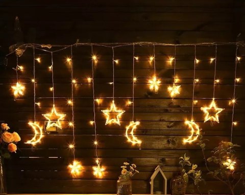 Lampki LED kurtyna księżyc gwiazdki 2,5m 138LED ciepły biały Lampki LED kurtyna księżyc gwiazdki 2,5m 138LED ciepły biały