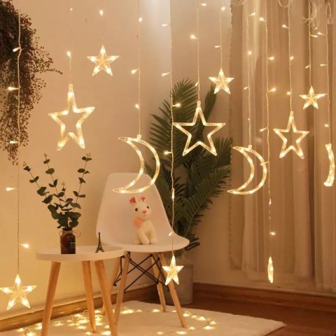 Lampki LED kurtyna księżyc gwiazdki 2,5m 138LED ciepły biały Lampki LED kurtyna księżyc gwiazdki 2,5m 138LED ciepły biały