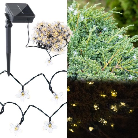 Lampki ogrodowe solarne kwiatki 7m 50LED ciepły biały Lampki ogrodowe solarne kwiatki 7m 50LED ciepły biały