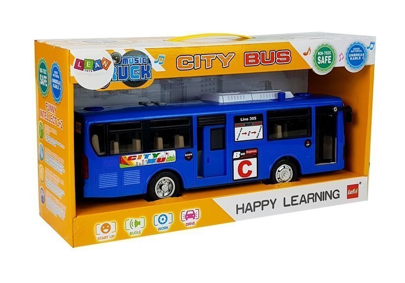 Muzyczny Autobus z Napędem Frykcyjnym i światłami Niebieski Muzyczny Autobus z Napędem Frykcyjnym i światłami Niebieski