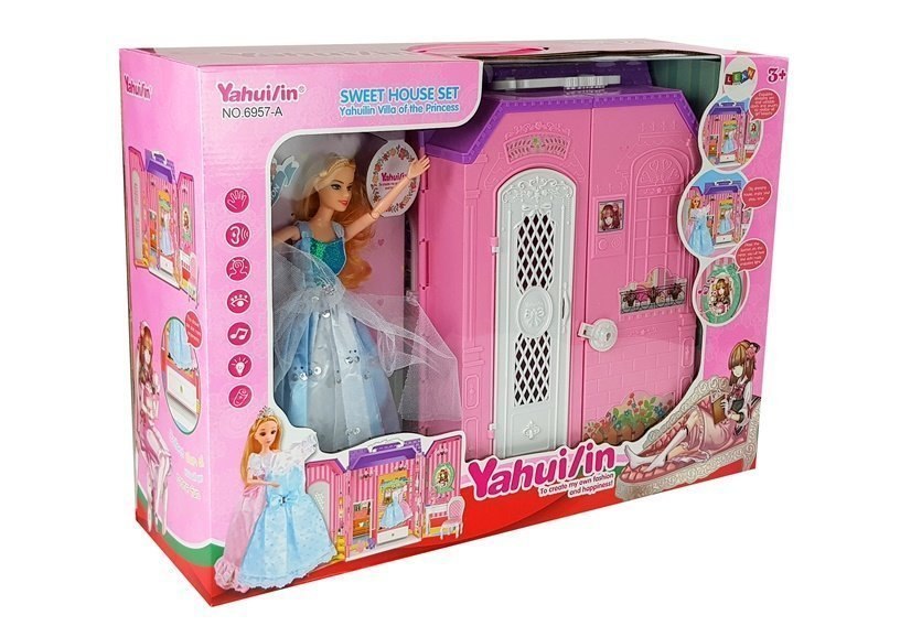 Domek dla Lalek Garderoba Szafa Lusterko na Baterie w Walizce Domek dla Lalek Garderoba Szafa Lusterko na Baterie w Walizce
