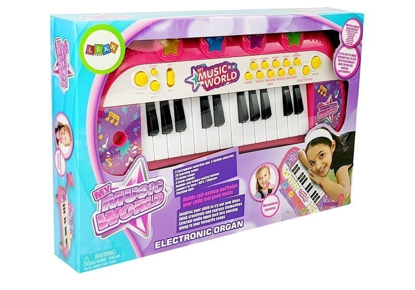 Keyboard Pianinko 24 Klawisze USB Mikrofon Różowy