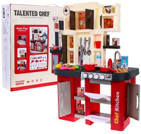 Interaktywna bordowa Kuchnia dla dzieci 3+ Palniki z dźwiękiem i światłem + Kran z wodą + Akcesoria 58 el.