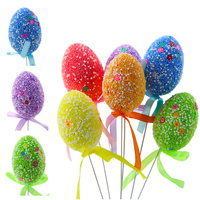 Jajka Wielkanocne Na Piku Druciku Kolorowe Białe Wzorki Wstążka Ozdoba 6szt