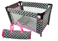 Łóżeczko w Gwiazdki dla Lalek Alice Szaro Różowe