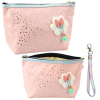 Piórnik Kosmetyczka Kokardka Błyszczące Kropki Pudrowy Róż 23x16cm